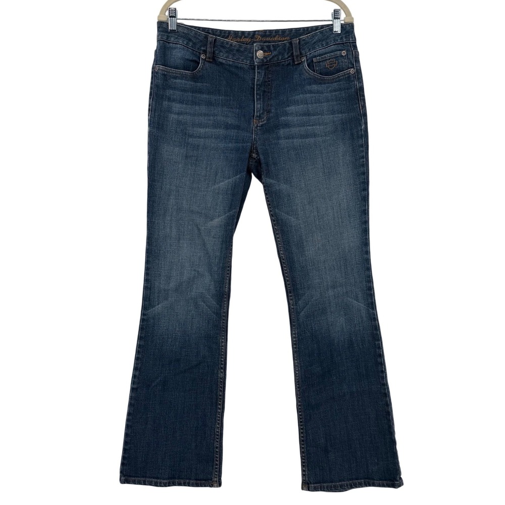 Harley-Davidson Bootcut Jeans Womens 10 Blue Medium Wash Embroidered Logo Biker